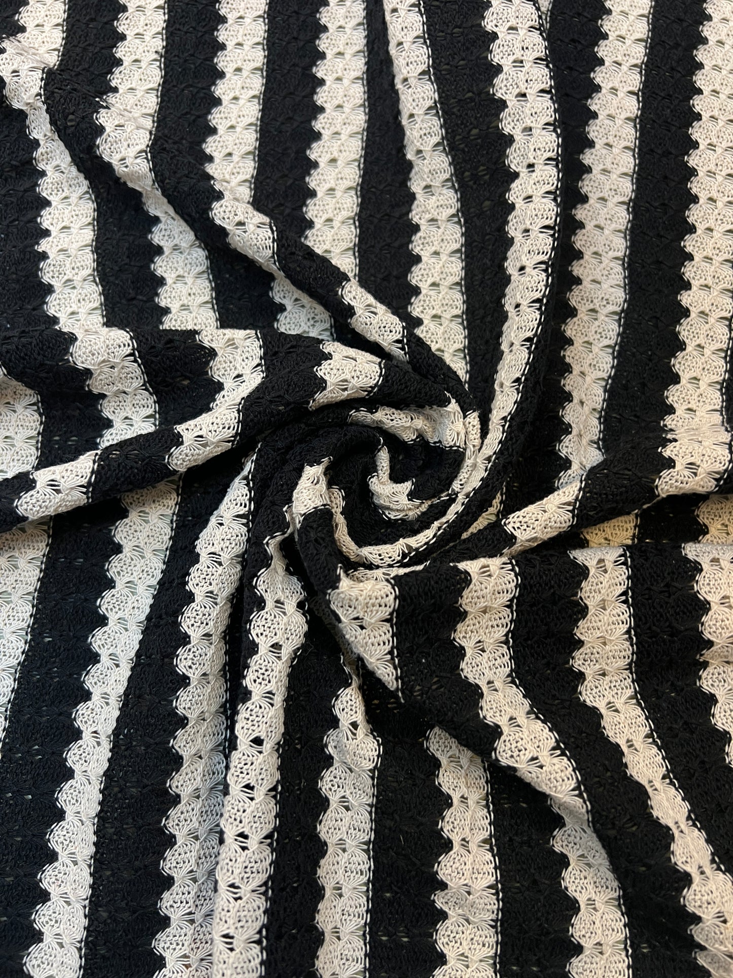 Crochet Striped Fabric - Black & Cream