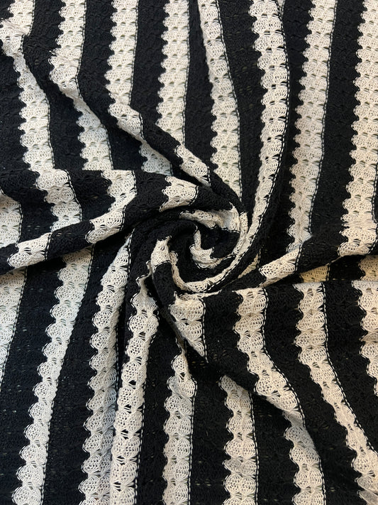 Crochet Striped Fabric - Black & Cream
