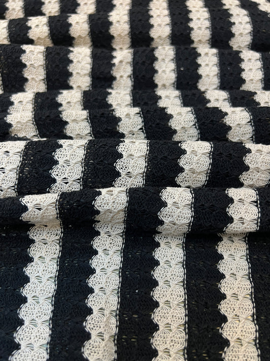 Crochet Striped Fabric - Black & Cream
