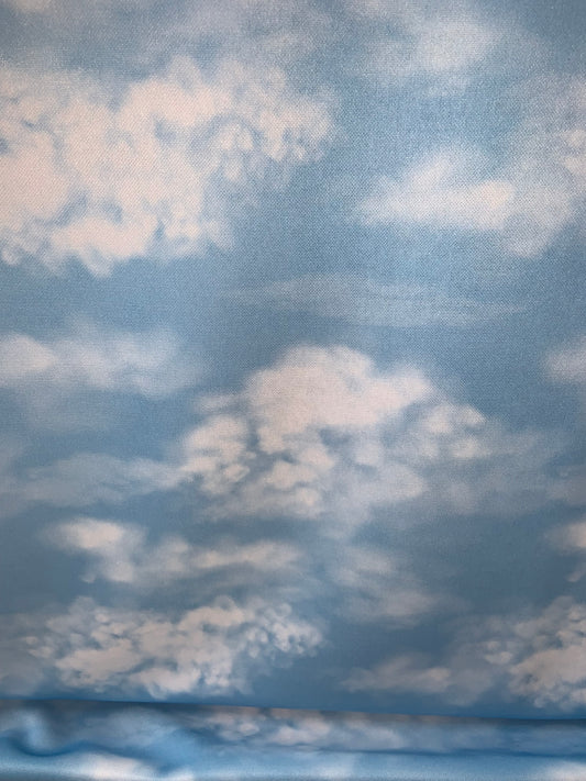 Lightweight Poly Jersey Fabric - Sky Cloud Print