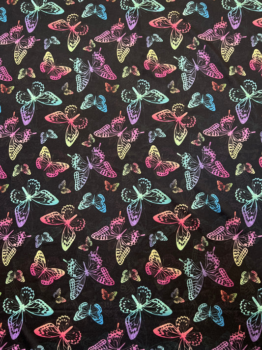 Butterfly Fluorescent Printed Lightweight Polyester Fabric - 10 Metres