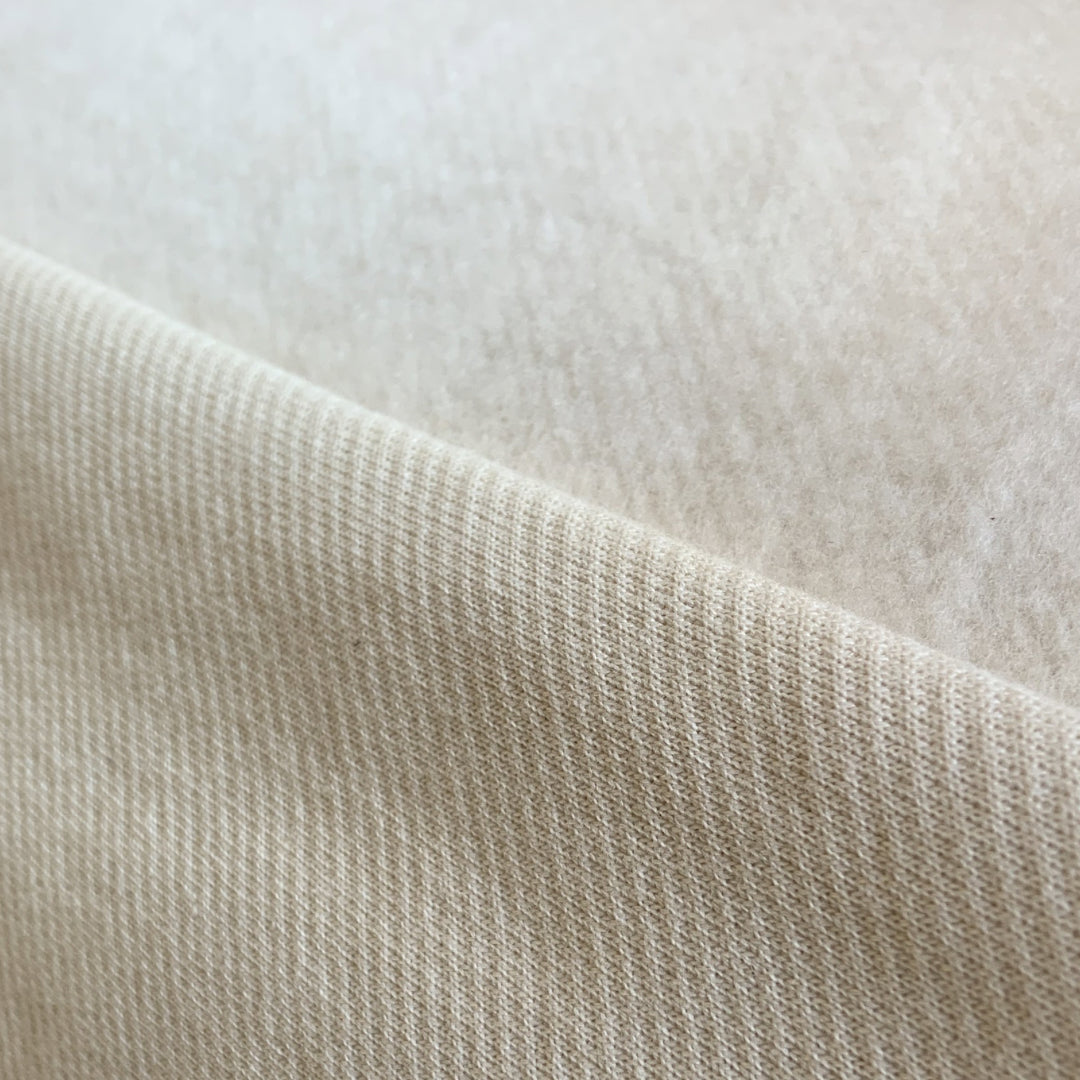 Brush Back Diagonal Cotton French Terry Fleece Fabric 560 GSM - Ecru