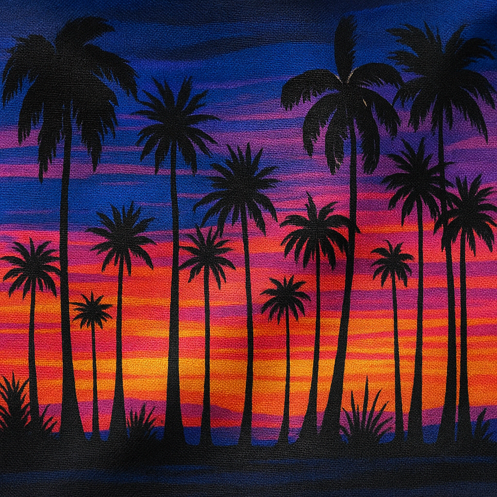 Colourful Sunset Palm Tree Printed Lightweight Polyester Fabric - 10 Metres