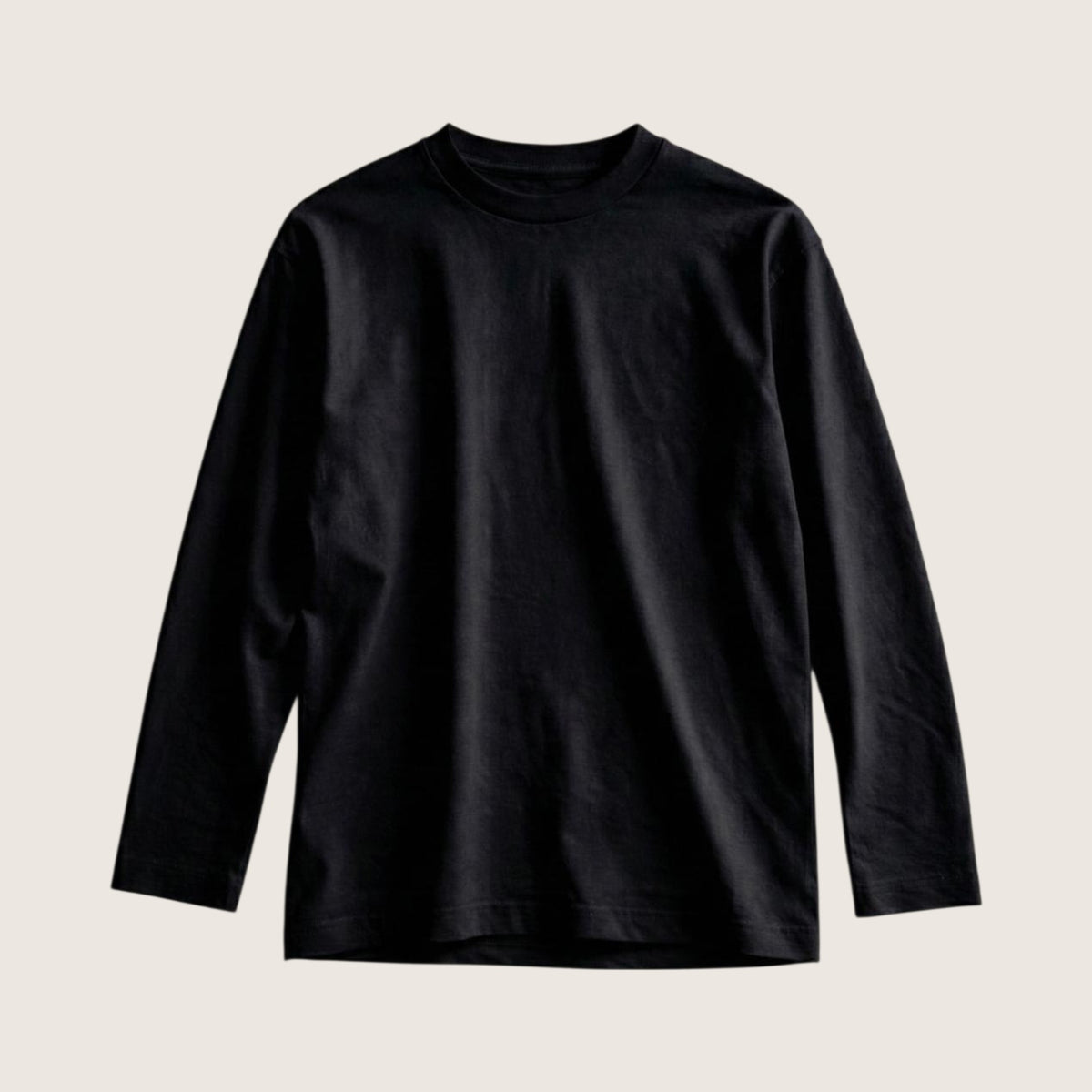 Black 325 GSM heavyweight blank long sleeve t-shirt, front view