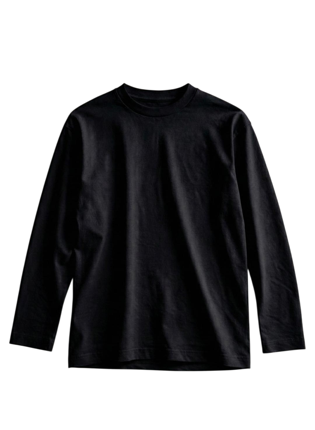 Black long-sleeve shirt on a textured beige background