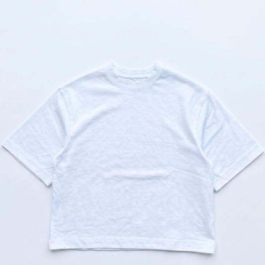 White heavyweight boxy cropped blank t-shirt with a square structured fit, wholesale blank apparel for UK streetwear brands and print shops