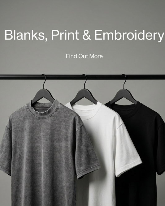 Blank T-shirts hanging on a rail for streetwear and merch.