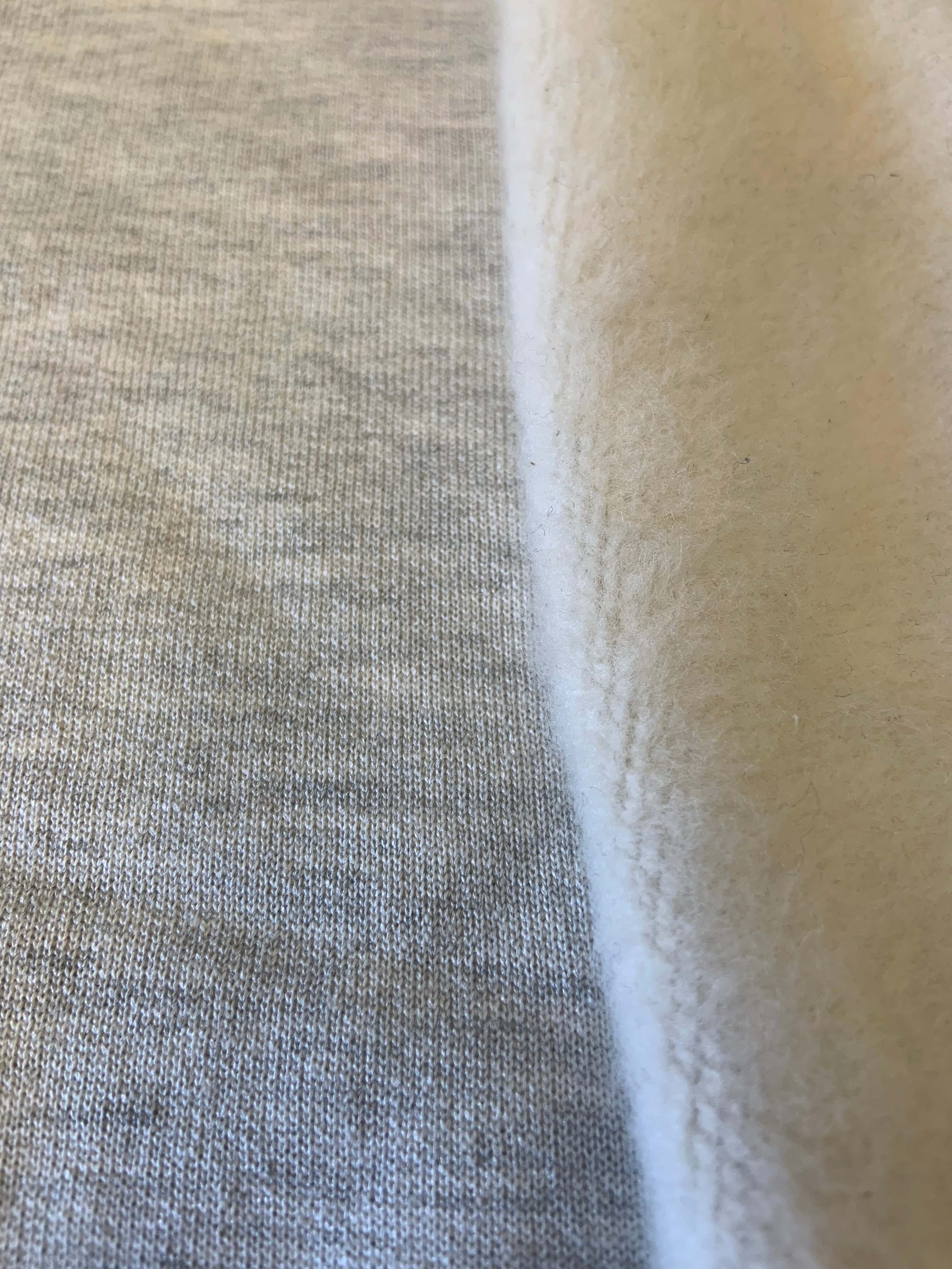 The knitted face and brushed reverse of sweatshirt fleece.