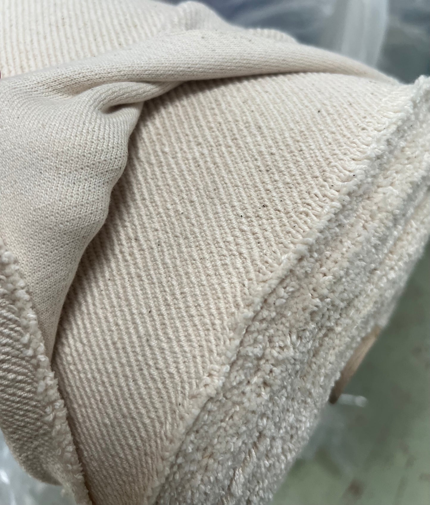Diagonal Heavy Cotton French Terry Fabric - 560 GSM Ecru