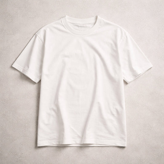 White t-shirt on a light gray background