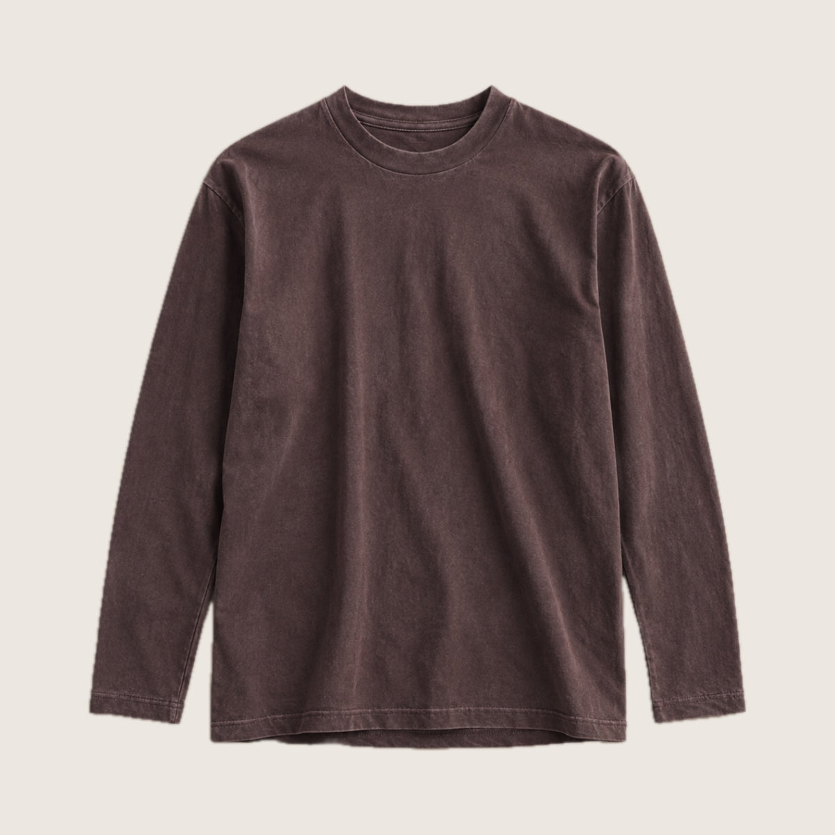 Chocolate Torte brown 325 GSM garment-dyed long sleeve t-shirt, front view