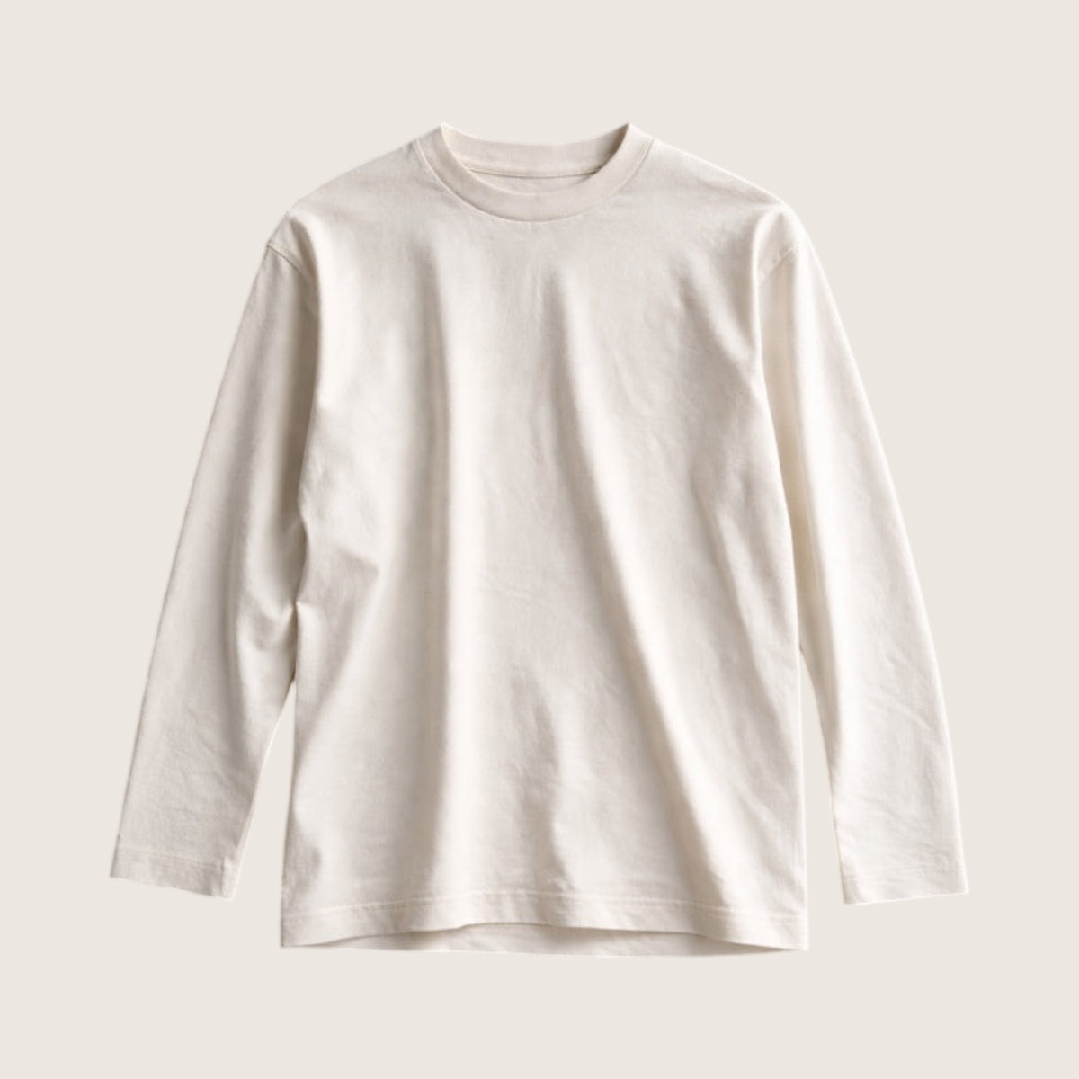 Ecru 325 GSM heavyweight blank long sleeve t-shirt, front view