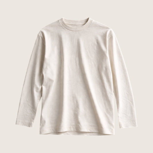 Ecru 325 GSM heavyweight blank long sleeve t-shirt, front view