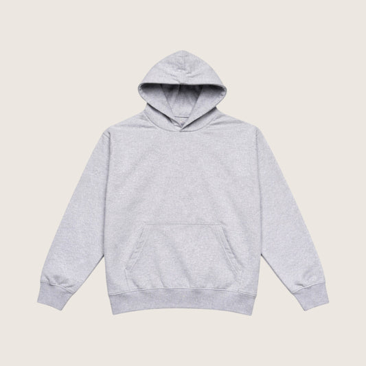 Grey marl 500 GSM heavyweight blank hoodie with kangaroo pocket, front view