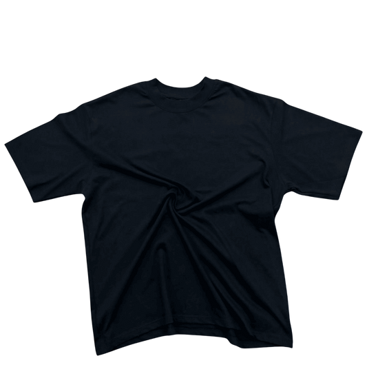 Black heavyweight cotton t-shirt on a beige surface