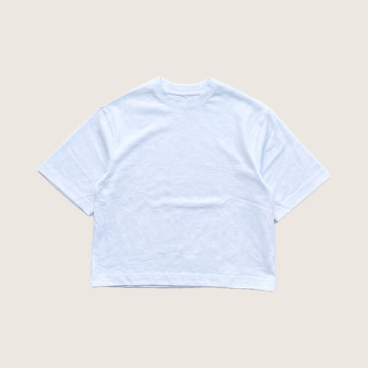 White 230 GSM boxy cropped blank t-shirt, front view